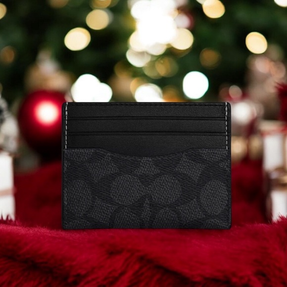 COACH Slim Id Card Case Charcoal & Black in Color CC Refined Leather 🆕 - Picture 1 of 6